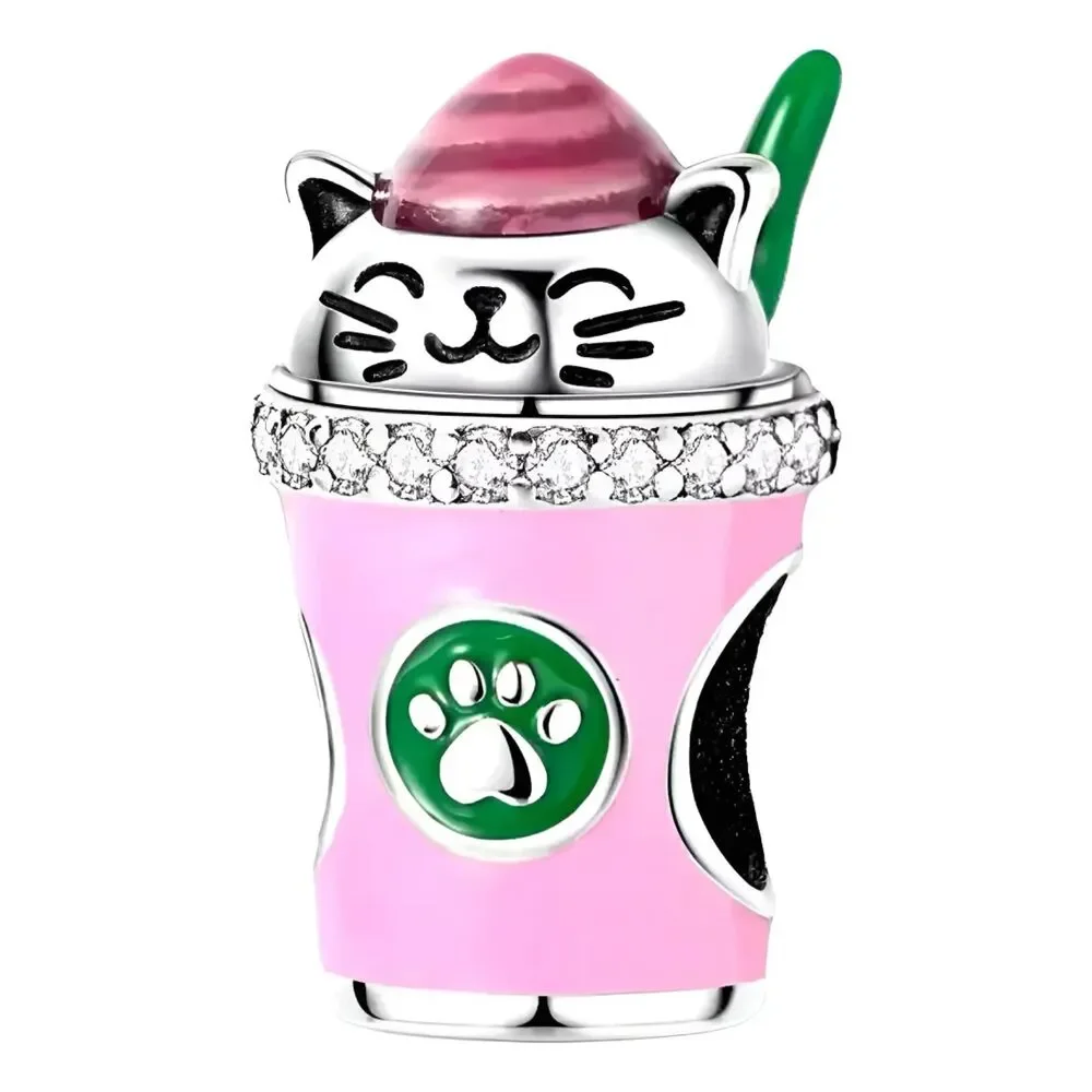 NWOT Lucky Cat Coffee Cup Pandora FIT Silver Charm